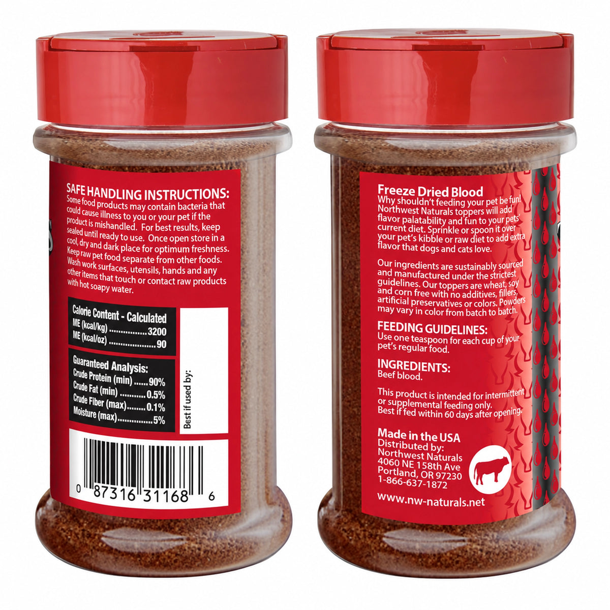 Back of Northwest Naturals Functional Freeze Dried Dog & Cat Food Topper Beef Blood 3.5-oz
