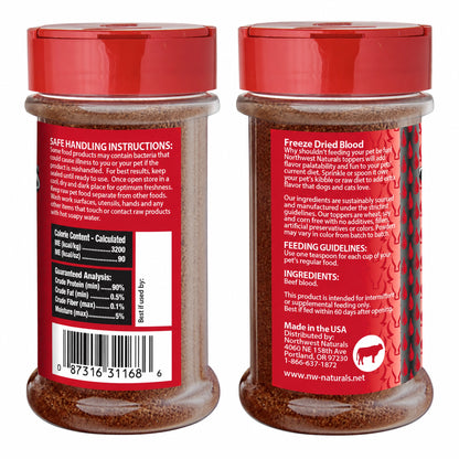 Back of Northwest Naturals Functional Freeze Dried Dog & Cat Food Topper Beef Blood 3.5-oz
