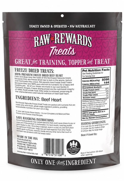Back of Northwest Naturals Raw Rewards Freeze Dried Dog & Cat Treats Beef Heart 3-oz