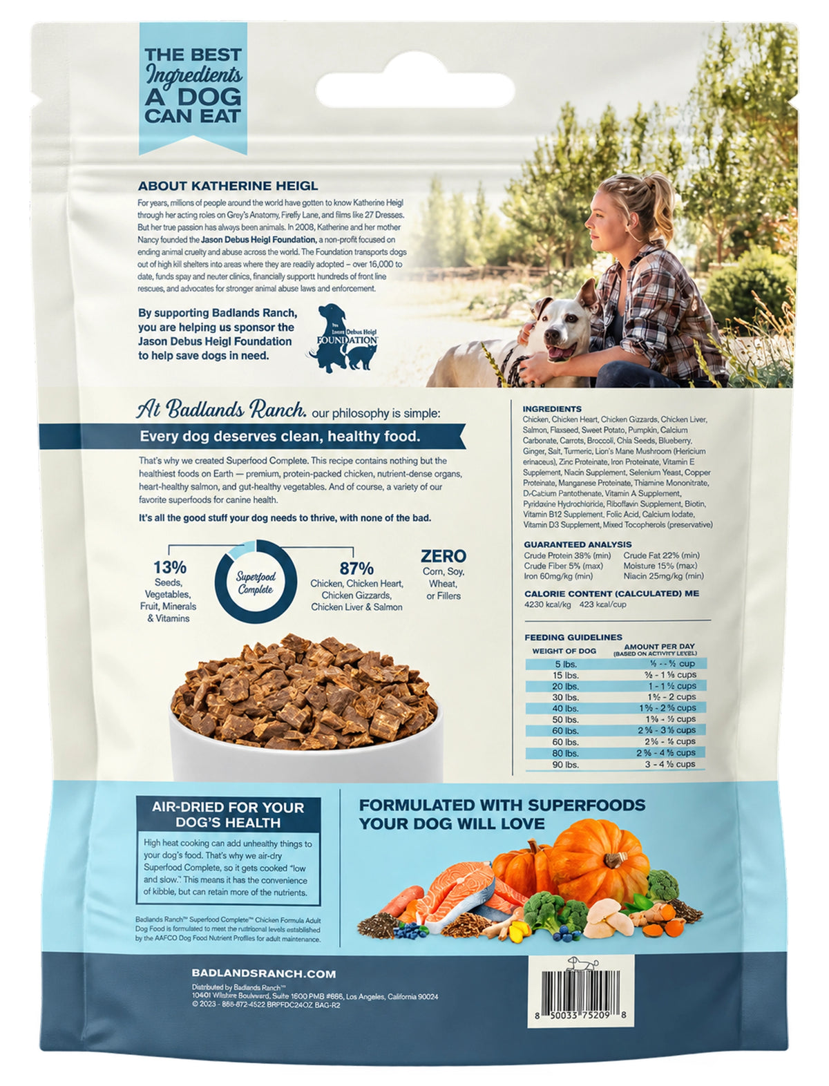 Back of Badlands Ranch Superfood Complete Air-Dried Dog Food Chicken 24-oz