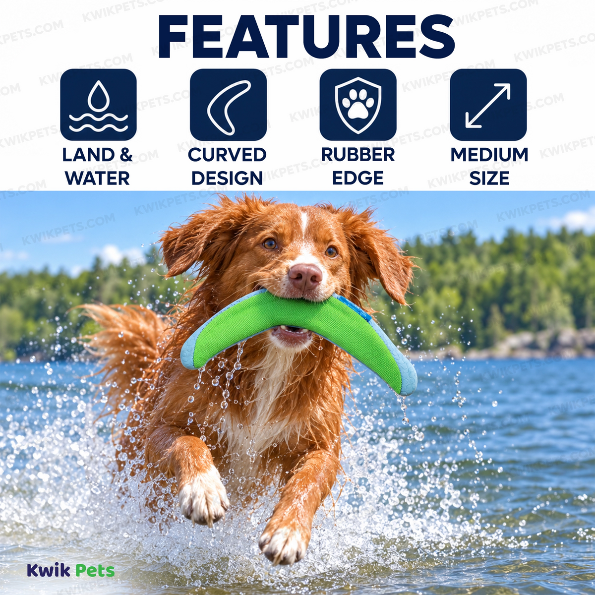 Features of Chuckit! Amphibious Dog Toy Boomerang Assorted Medium
