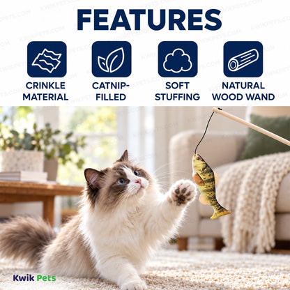 Features of Spot Gone Fishin' Teaser Wand Cat Toy with Catnip Assorted