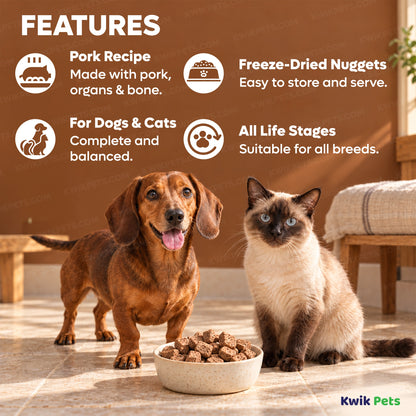 Features of Steve's Real Food Freeze-Dried Nuggets Raw Dog & Cat Food Pork Recipe 1.25-lb