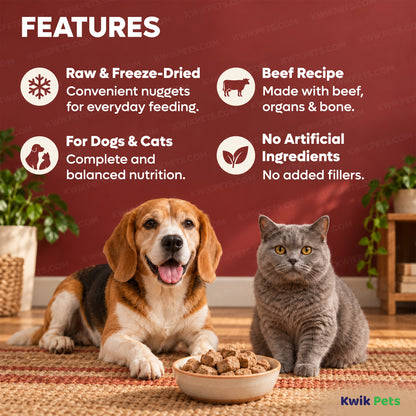 Back of Steve's Real Food Freeze-Dried Nuggets Raw Dog & Cat Food Beef Recipe 1.25-lb