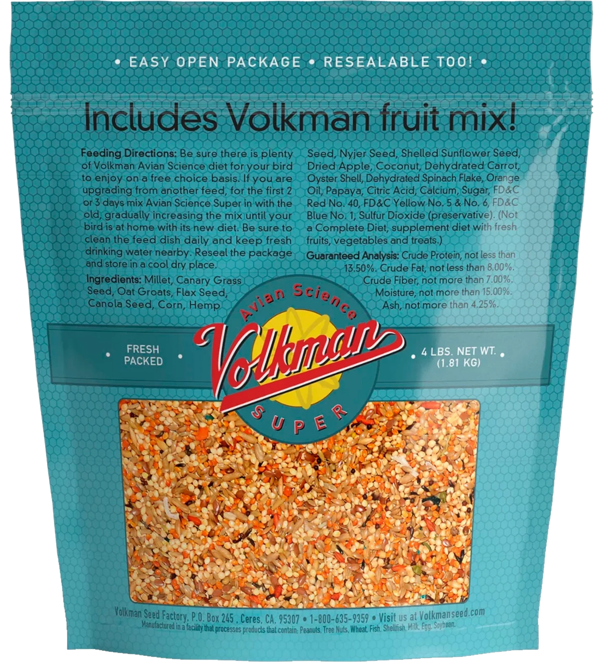 Volkman Seed Company Avian Science Super Parakeet Bird Treat 4-lb, Kwik Pets