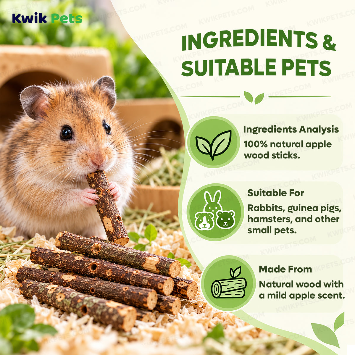 Ingredients info & suitable pets of Kaytee Apple Orchard Sticks for Small Animals 10 Count