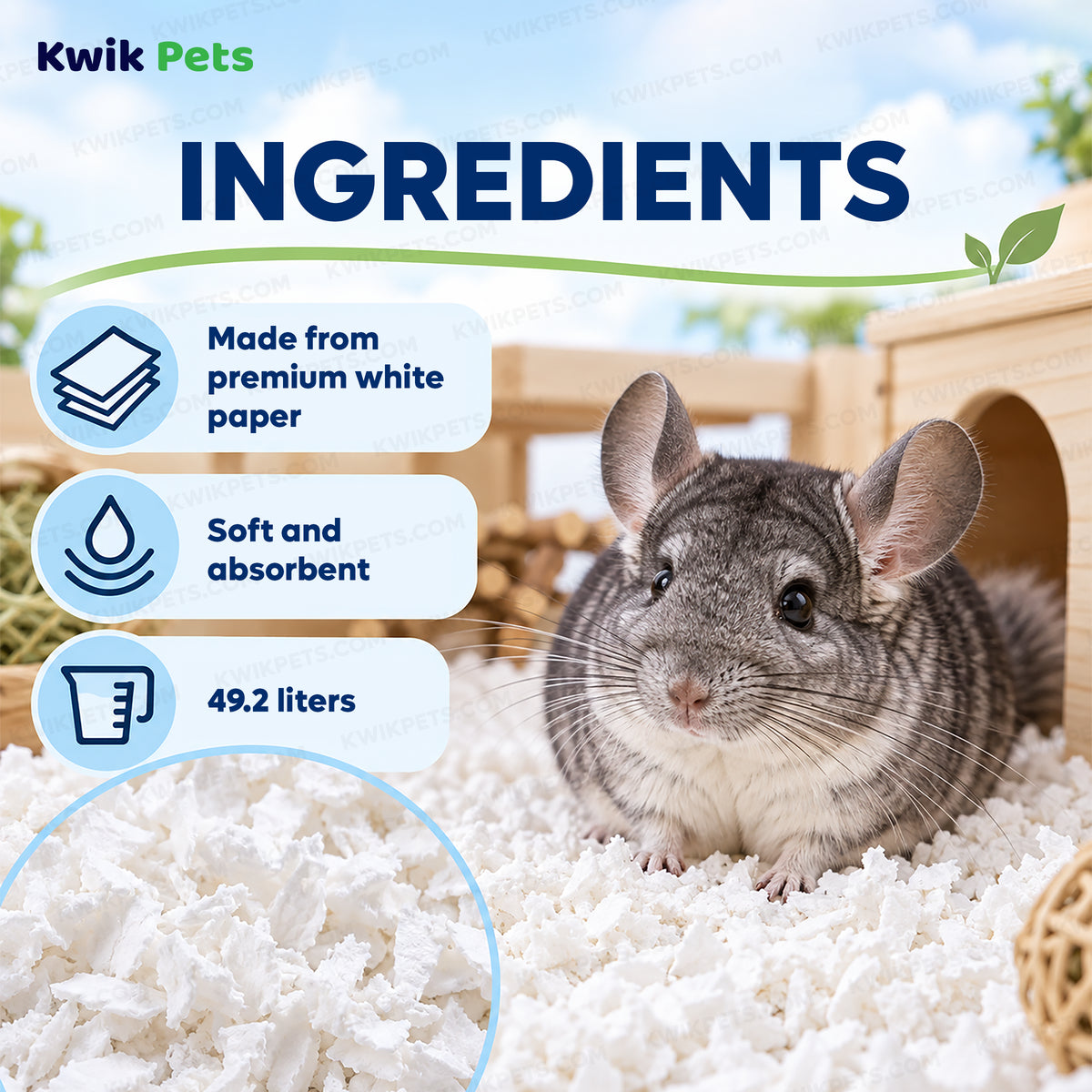Ingredients info of Kaytee Clean & Cozy White Paper Small Animal Bedding 49.2 Liters