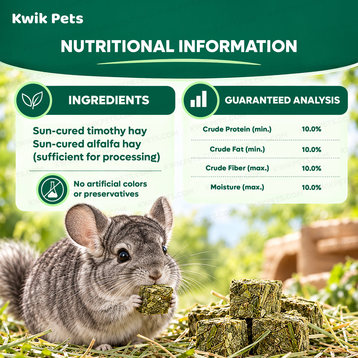 Nutrition of Kaytee Timothy Hay Blend Cubes for Small Animals 1-lb