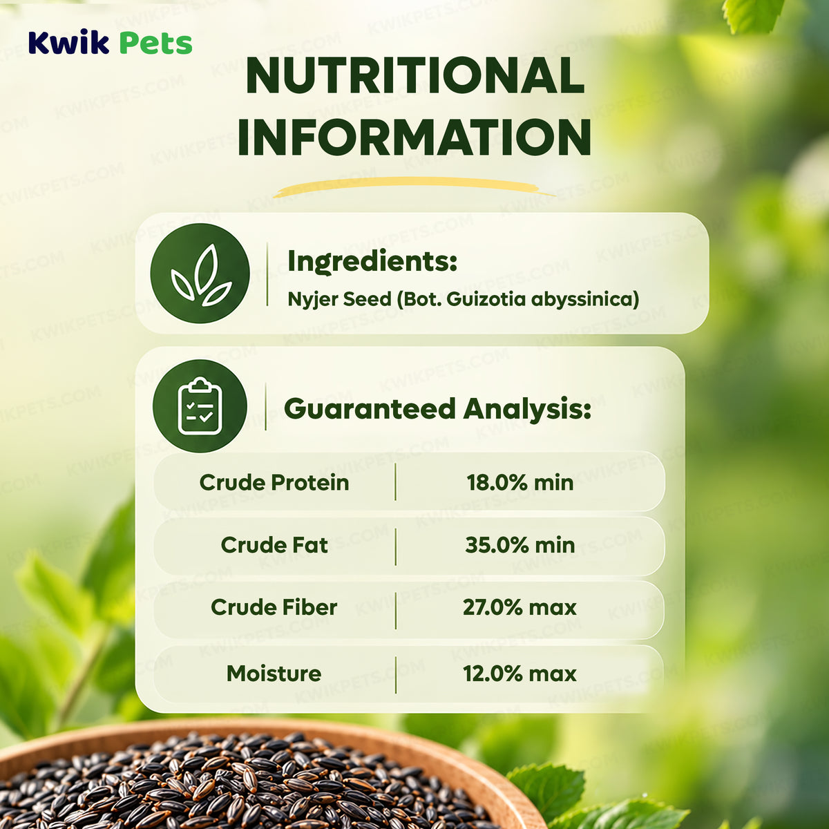 Nutrition of Kaytee Nyjer Seed Wild Bird Food 8-lb