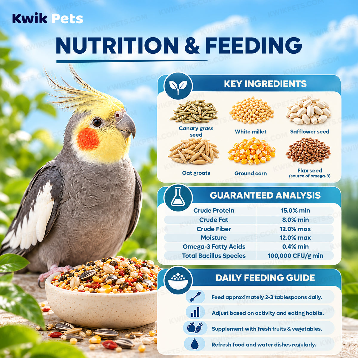 Nutrition & feeding of Kaytee Forti-Diet Pro Health Cockatiel Food with Safflower 4-lb