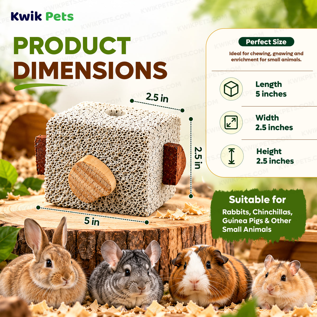 Product dimenstions of Kaytee Lava Block with Wood Chews for Small Animals 2.5 in X 2.5 in X 5 in
