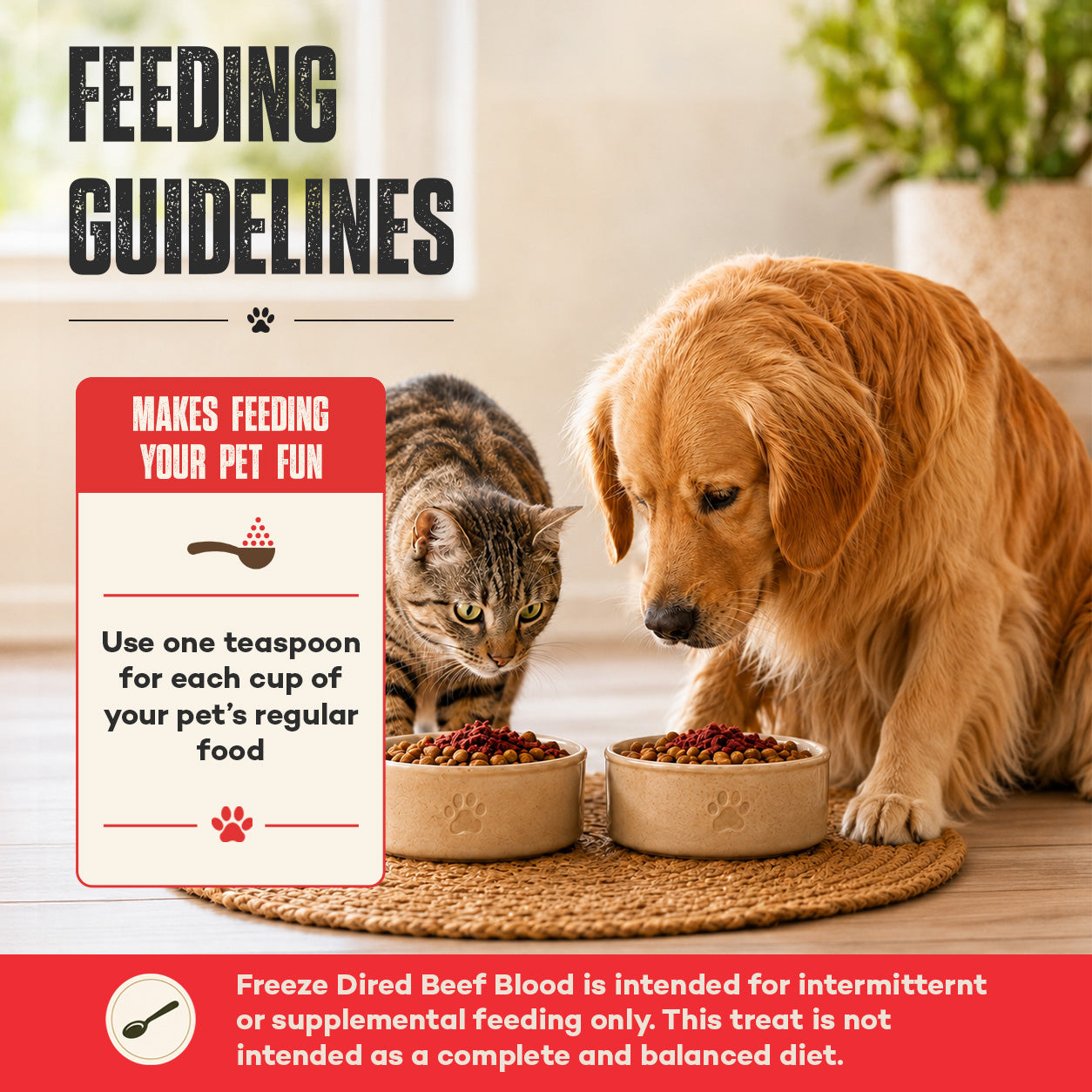 Feeding Guidelines of Northwest Naturals Functional Freeze Dried Dog & Cat Food Topper Beef Blood 3.5-oz