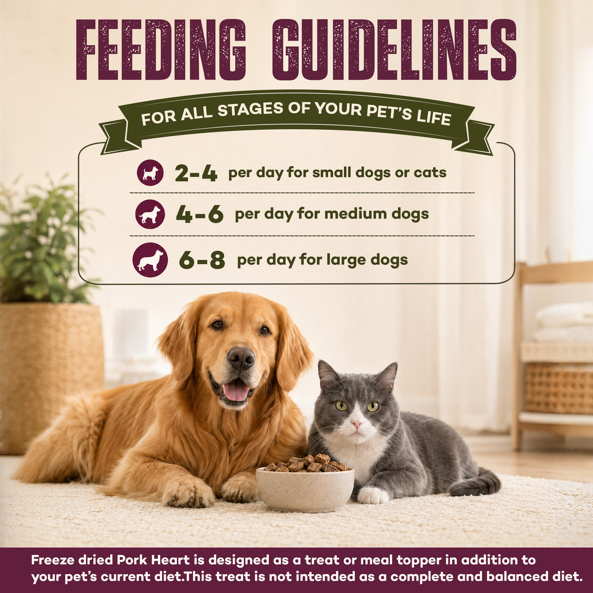 Feeding Guidelines of Northwest Naturals Raw Rewards Freeze Dried Dog & Cat Treats Pork Heart 3-oz