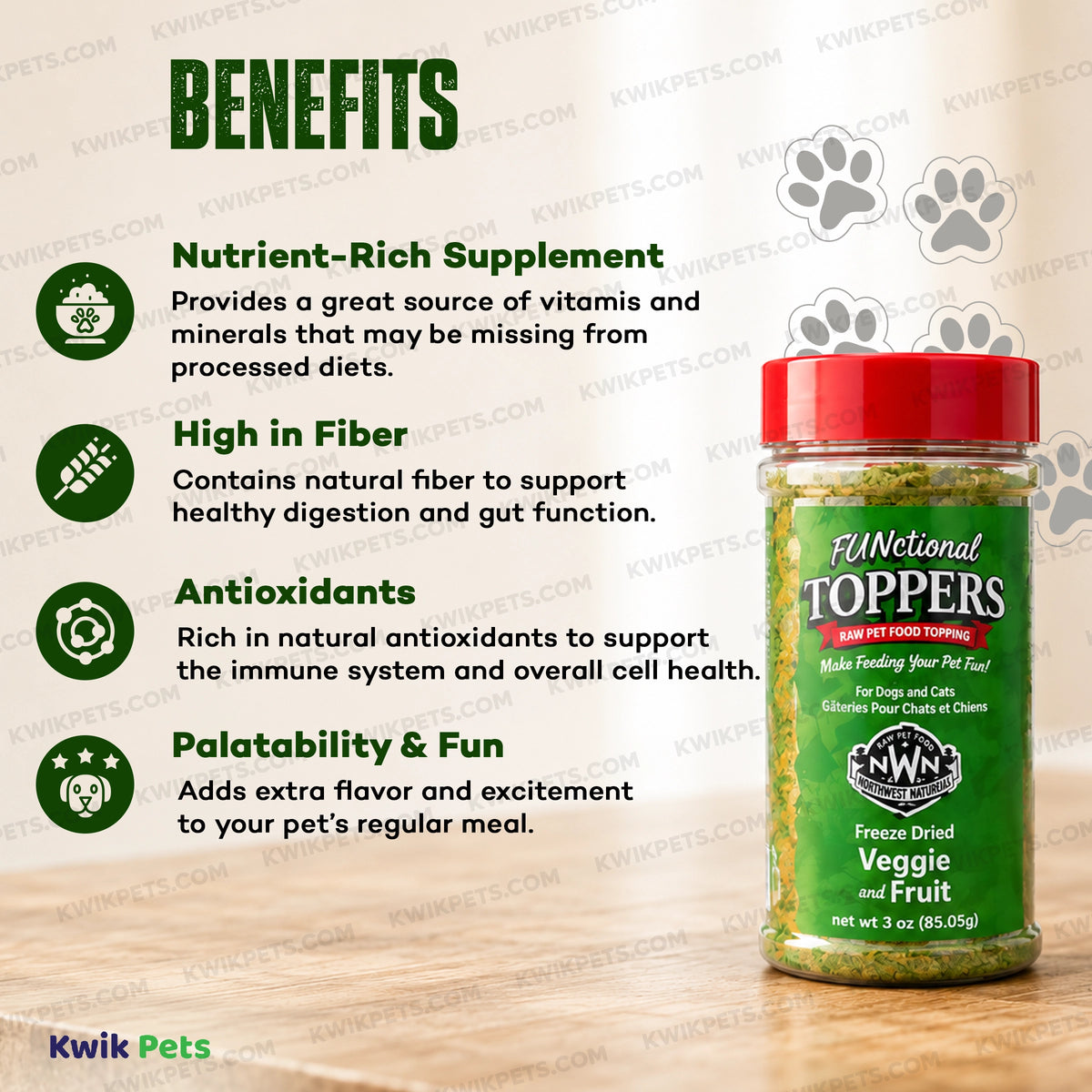 Benefits of Northwest Naturals Functional Freeze Dried Dog & Cat Food Topper Veggie and Fruits 3-oz