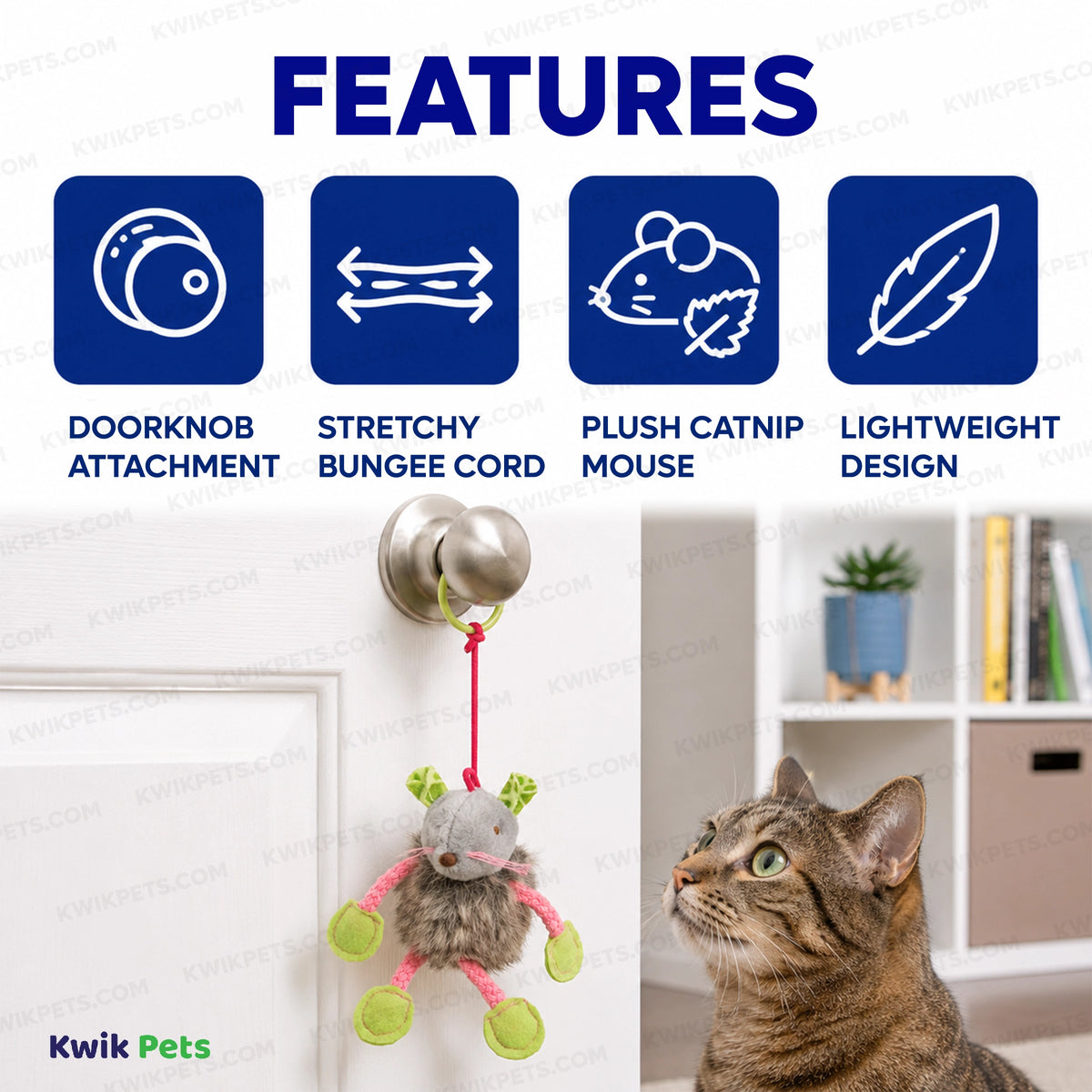 Features of SmartyKat Bouncy Mouse Bungee Plush Catnip Cat Toy Assorted