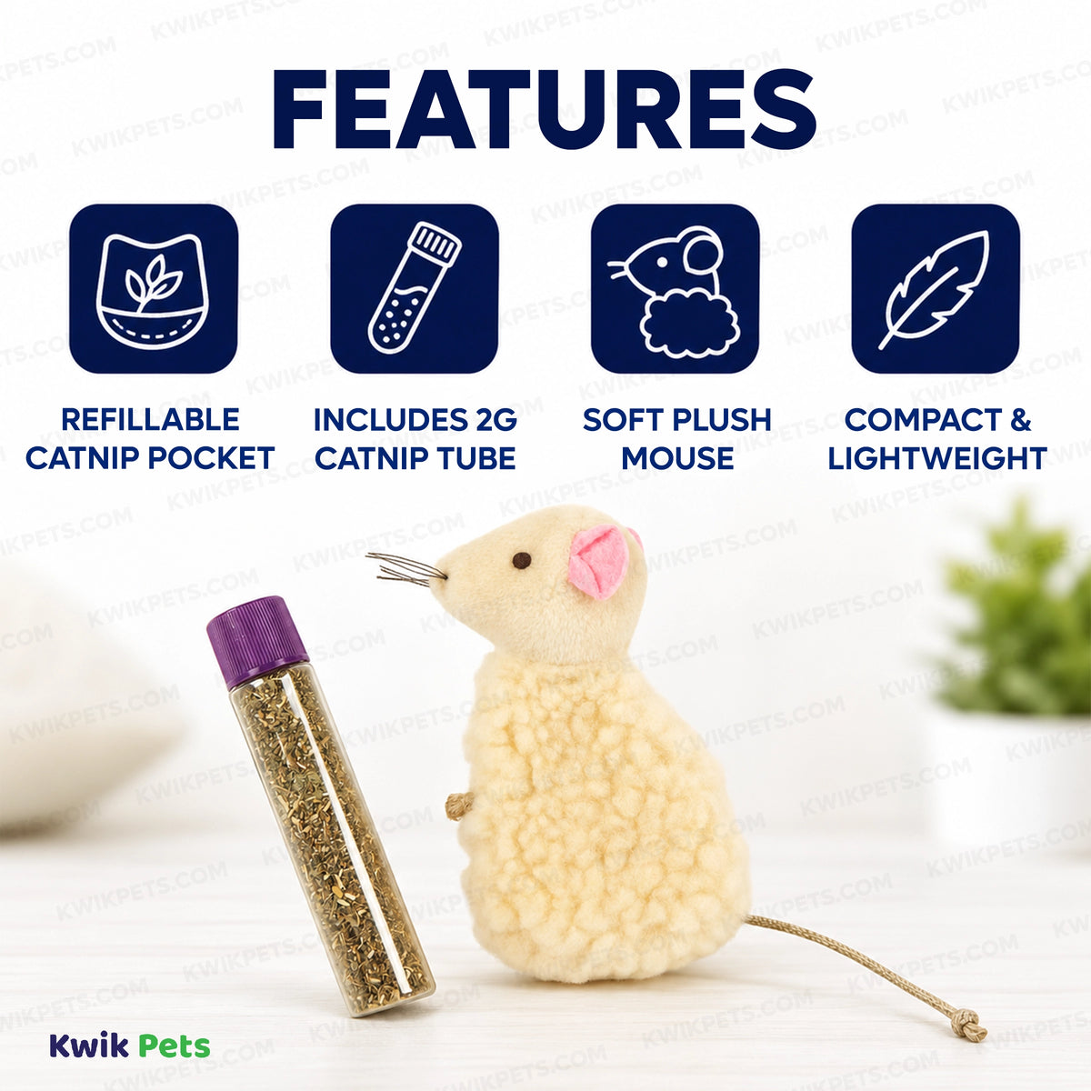 Features of SmartyKat Madcap Mouse Refillable with Catnip Tube Cat Toy Assorted