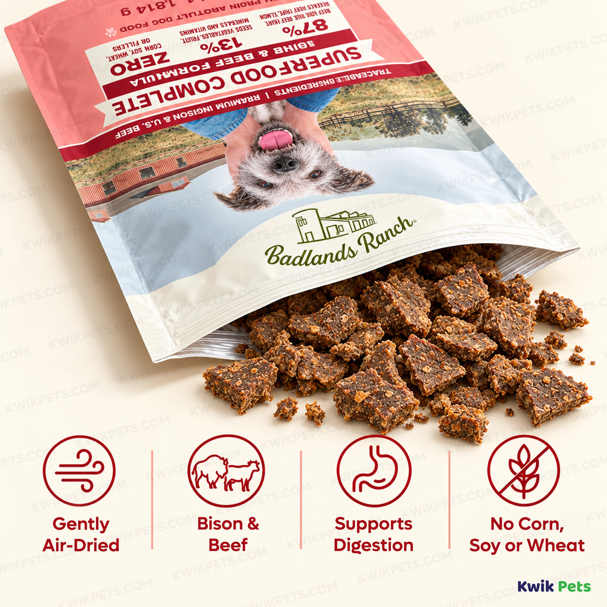 Features of Badlands Ranch Superfood Complete Air-Dried Dog Food Bison & Beef 64-oz