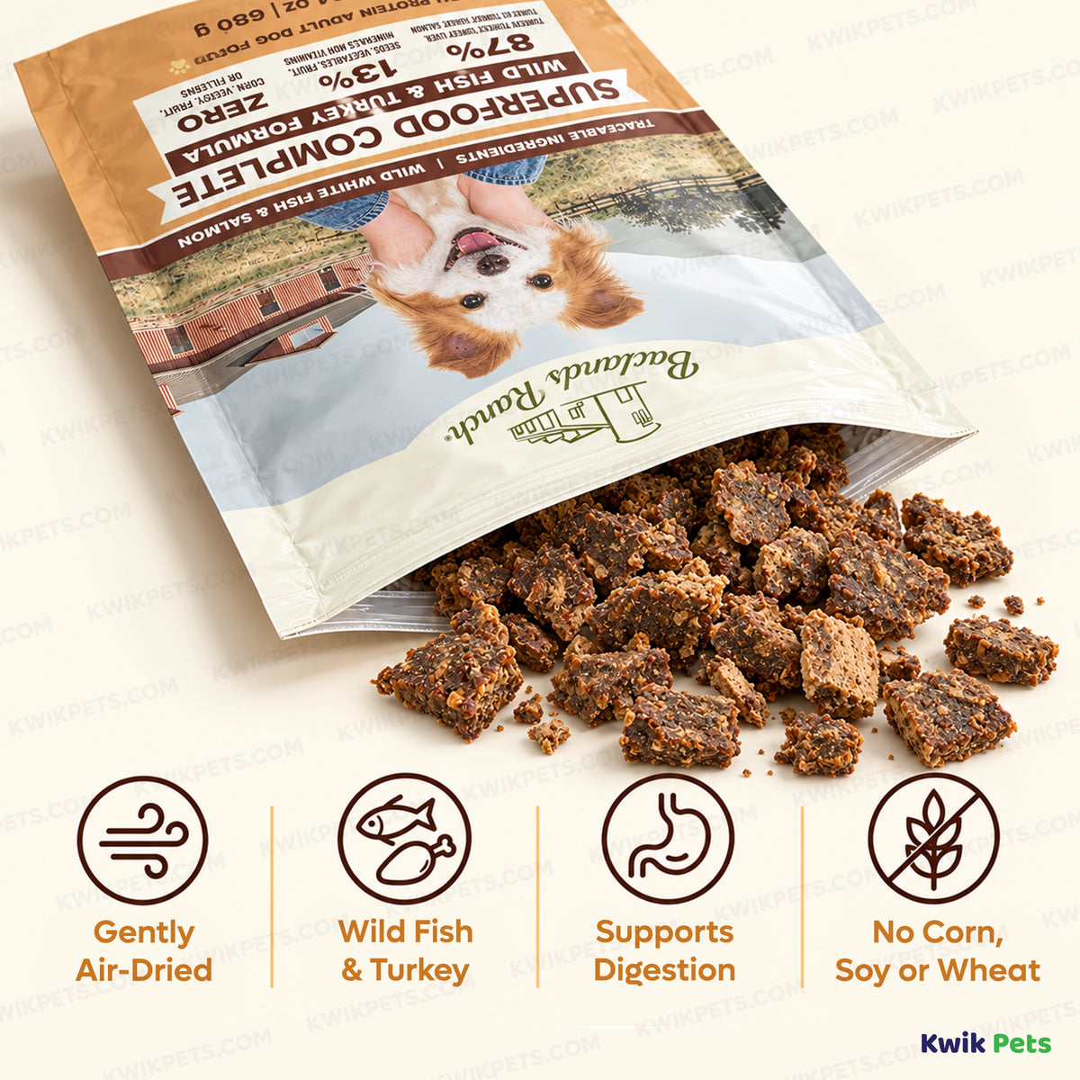 Features of Badlands Ranch Superfood Complete Air-Dried Dog Food Wild Fish & Turkey 24-oz