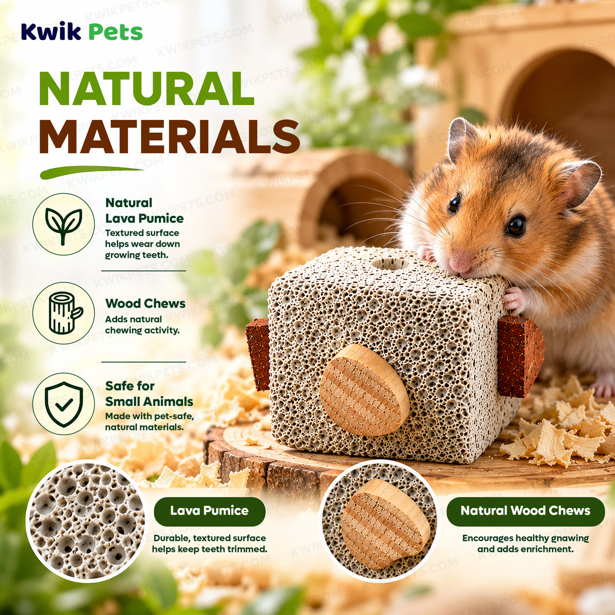 Natural materials of Kaytee Lava Block with Wood Chews for Small Animals 2.5 in X 2.5 in X 5 in