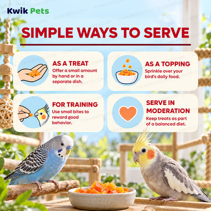 Feeding Guide Lines of Kaytee Healthy Toppings Papaya Bits for All Pet Birds 2.5-oz
