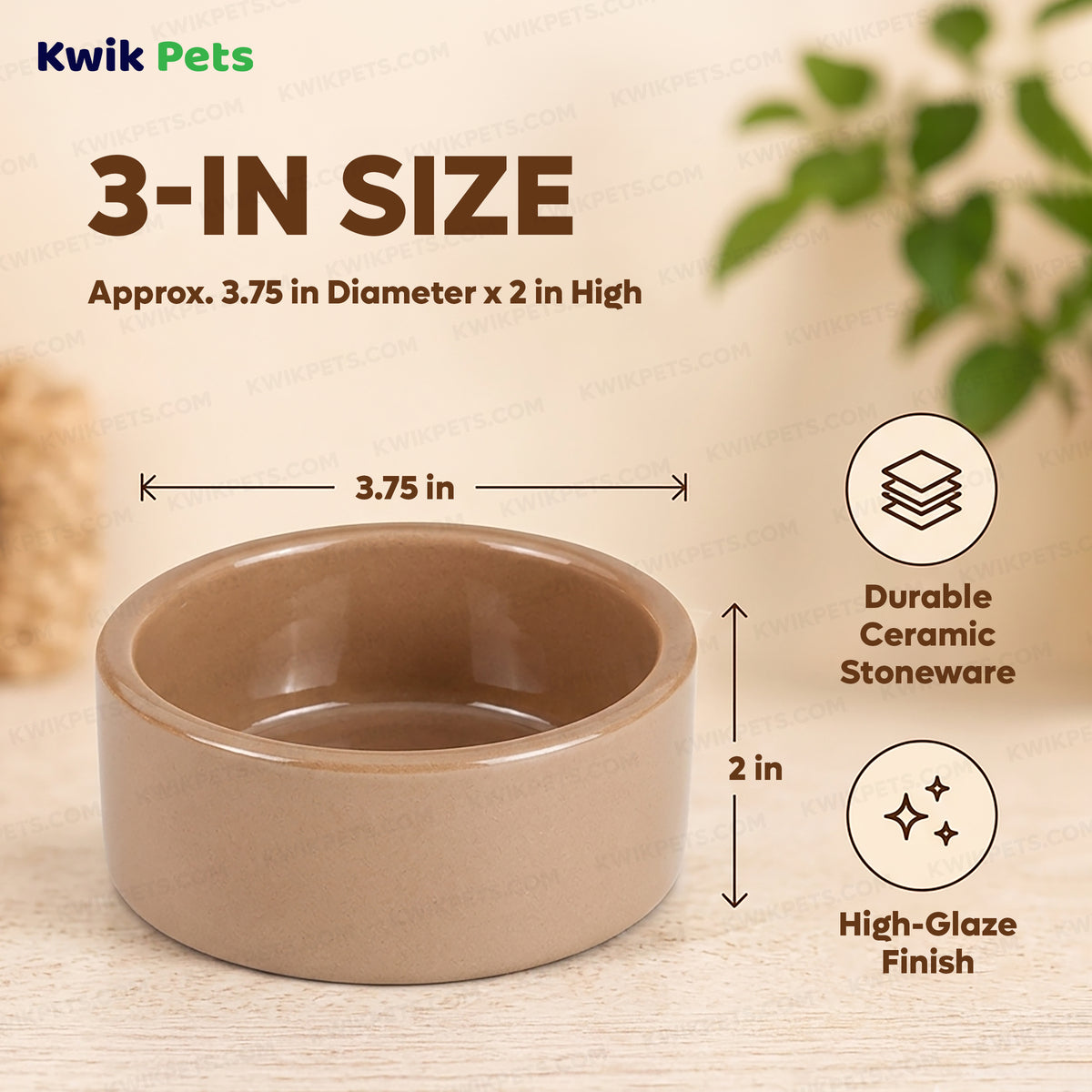 3-in Size of Kaytee Stoneware Pet Bowl 3-in
