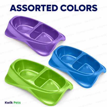 Assorted Colors of Van Ness Plastics Lightweight Double Dish for Cats Assorted Medium