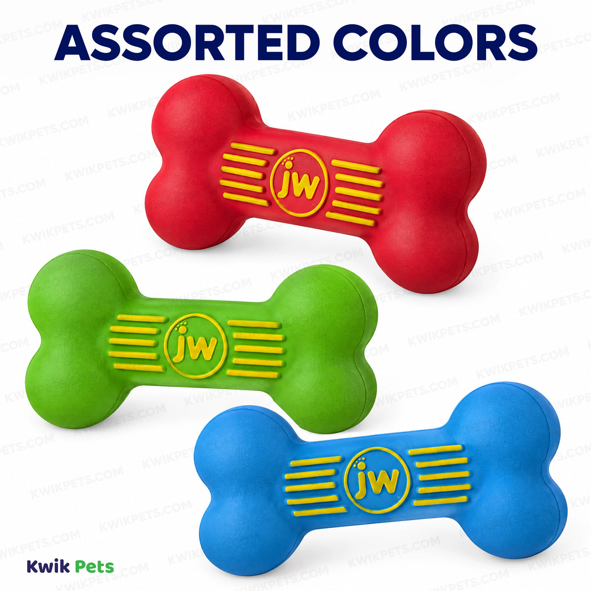 Assorted Colors of JW Pet iSqueak Bone Dog Toy Assorted Medium