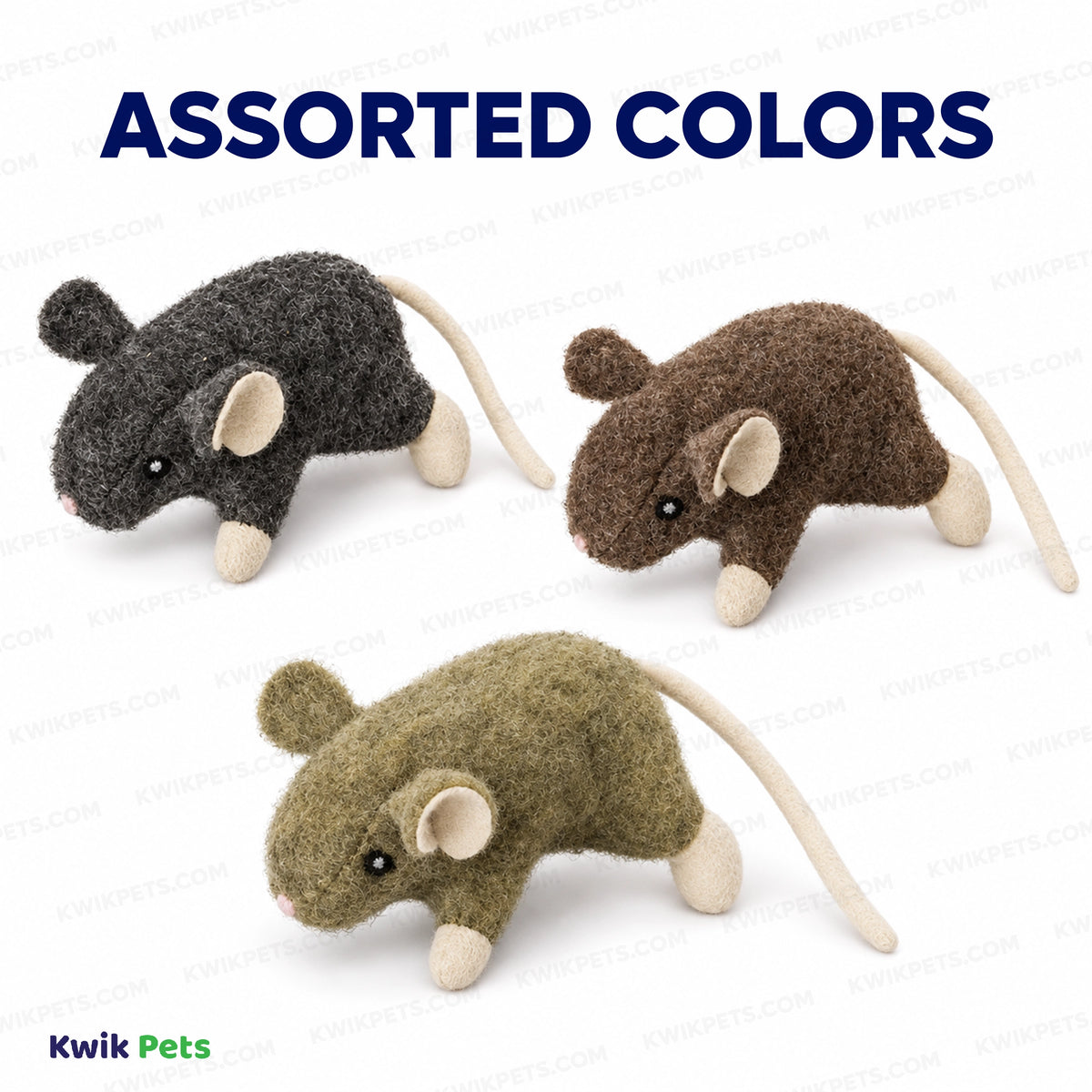 Assorted Colors of Spot Wool Mouse Willie Cat Toy with Catnip Assorted 3.5-in