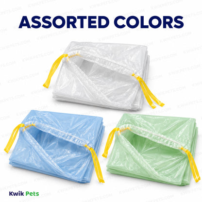 Assorted Colors of Van Ness Plastics Drawstring Cat Pan Liner Assorted Extra-Giant 15 Count