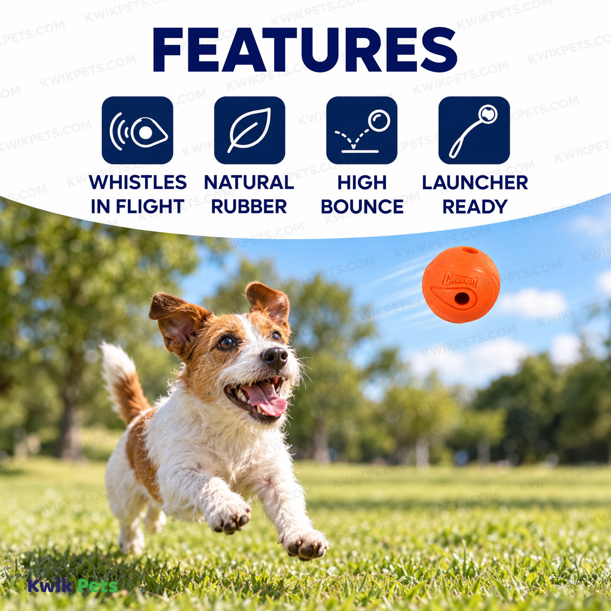 Features of Chuckit! The Whistler Ball Dog Toy Assorted Small 2 Count