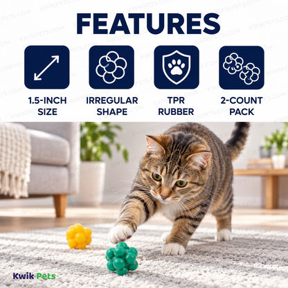 Features of Spot Atomic Rubber Bouncing Ball Cat Toy Assorted 2 Count