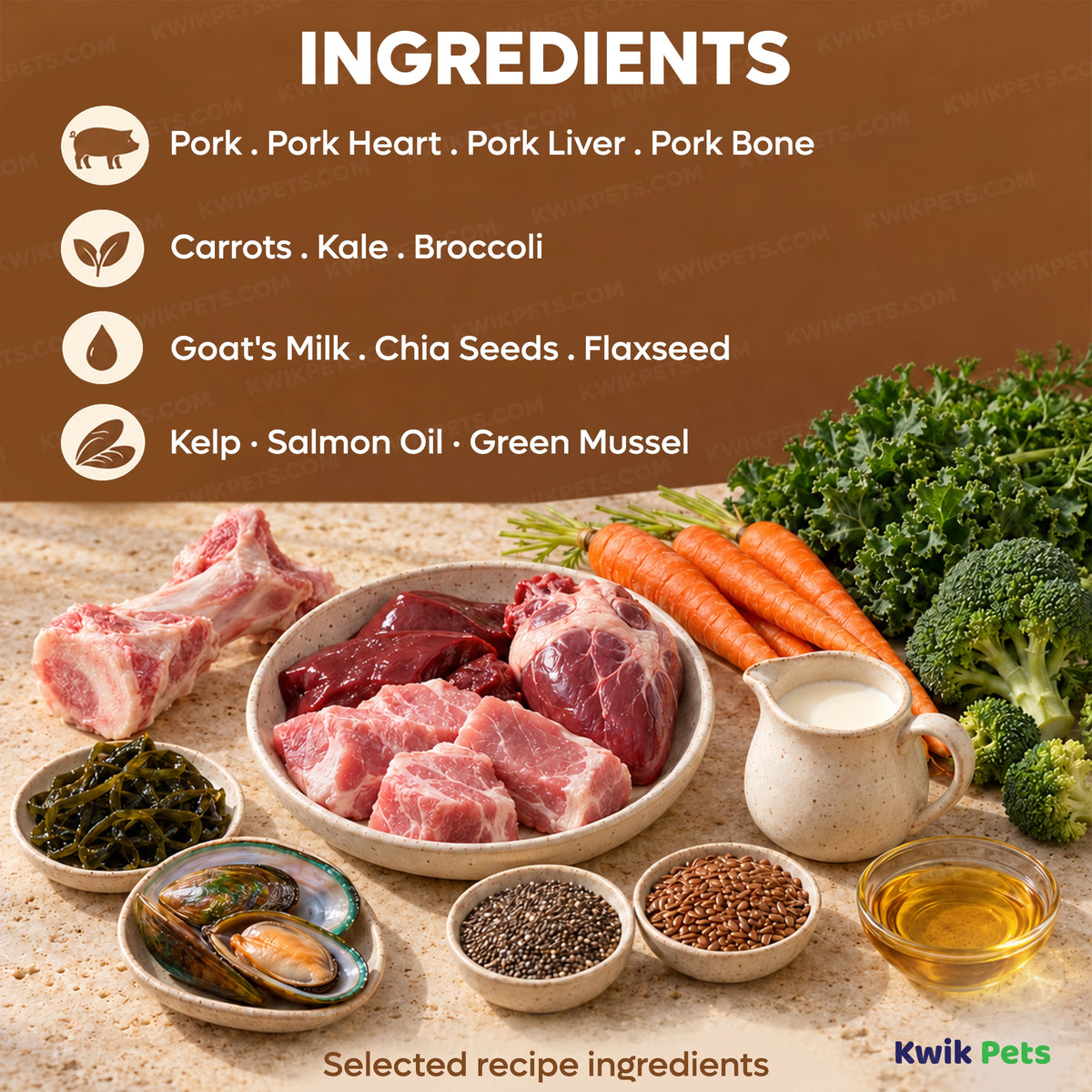 Ingredients info of Steve's Real Food Freeze-Dried Nuggets Raw Dog & Cat Food Pork Recipe 1.25-lb