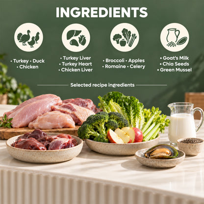 Ingredients info of Steve's Real Food Freeze-Dried Nuggets Raw Dog & Cat Food Turducken Recipe 1.25-lb