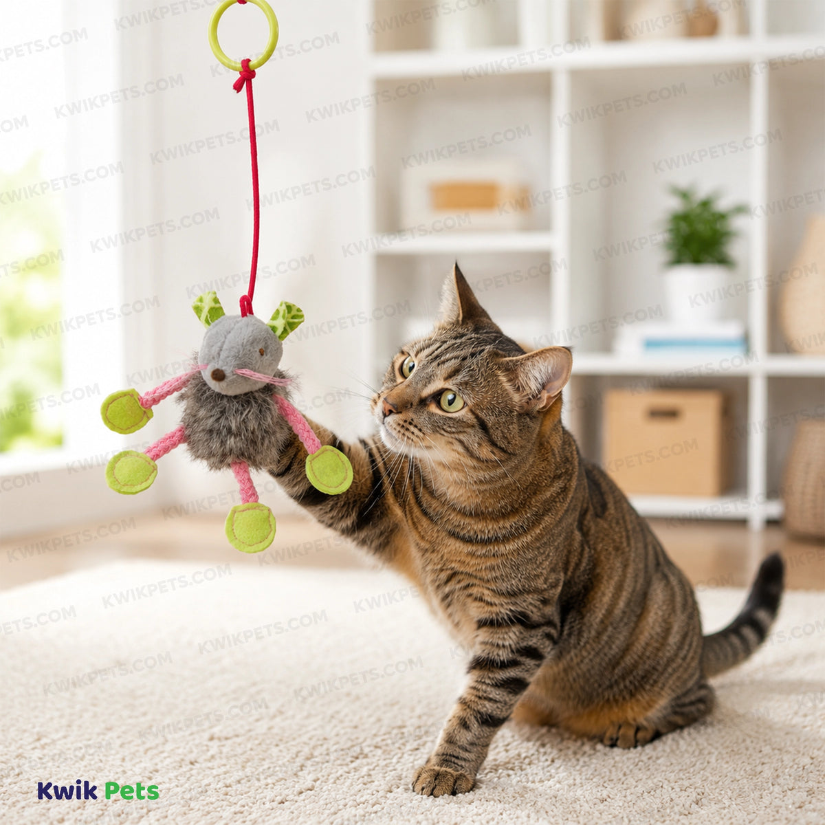 Lifestyle of SmartyKat Bouncy Mouse Bungee Plush Catnip Cat Toy Assorted