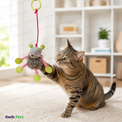 Lifestyle of SmartyKat Bouncy Mouse Bungee Plush Catnip Cat Toy Assorted