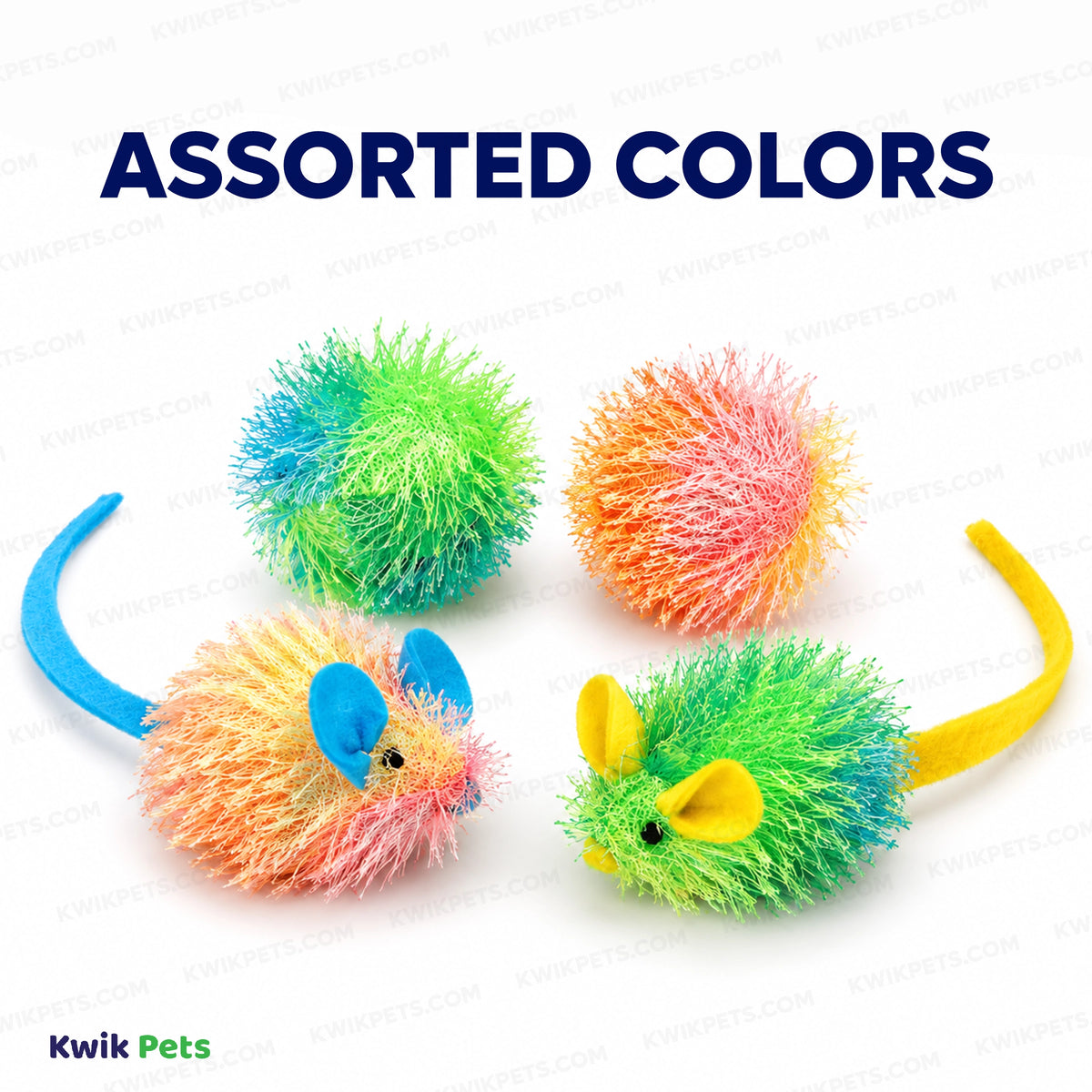 Assorted Colors Spot Stringy Mice & Ball Cat Toy with Catnip Assorted 4 Count 2-in
