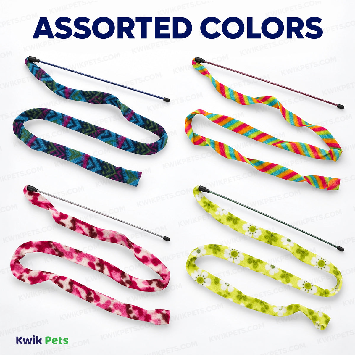 Assorted Colors of Ethical Pet Cat Prancer Fleece Frenzy Wand Cat Toy Assorted One Size