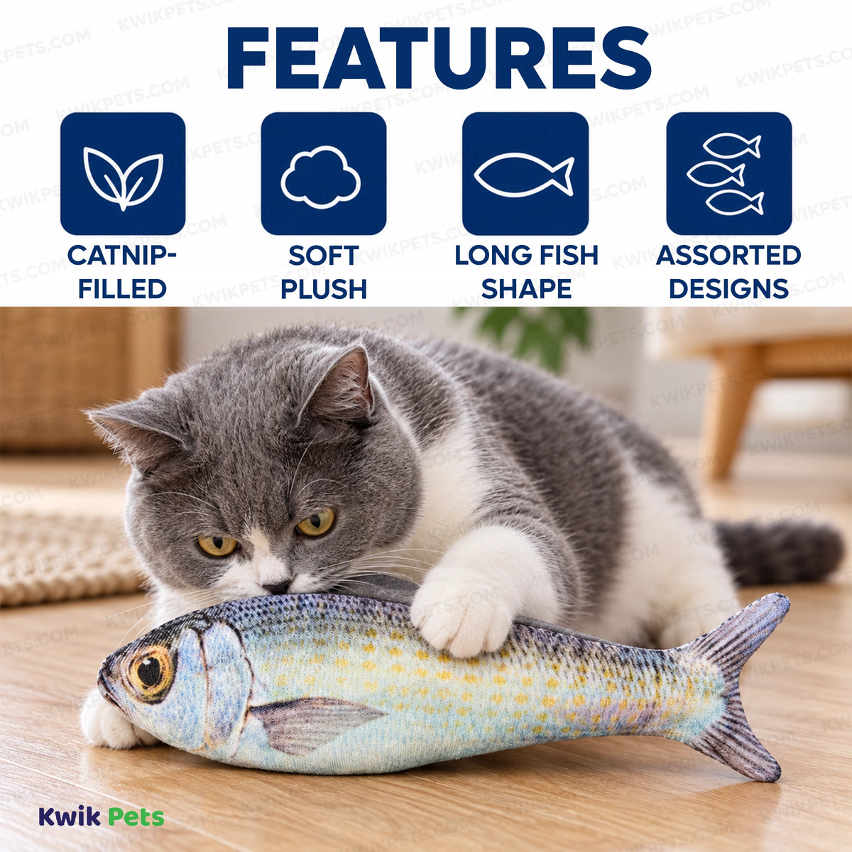 Features of Spot Hug 'N Kick Gone Fishin' Cat Toy with Catnip Assorted X-Large