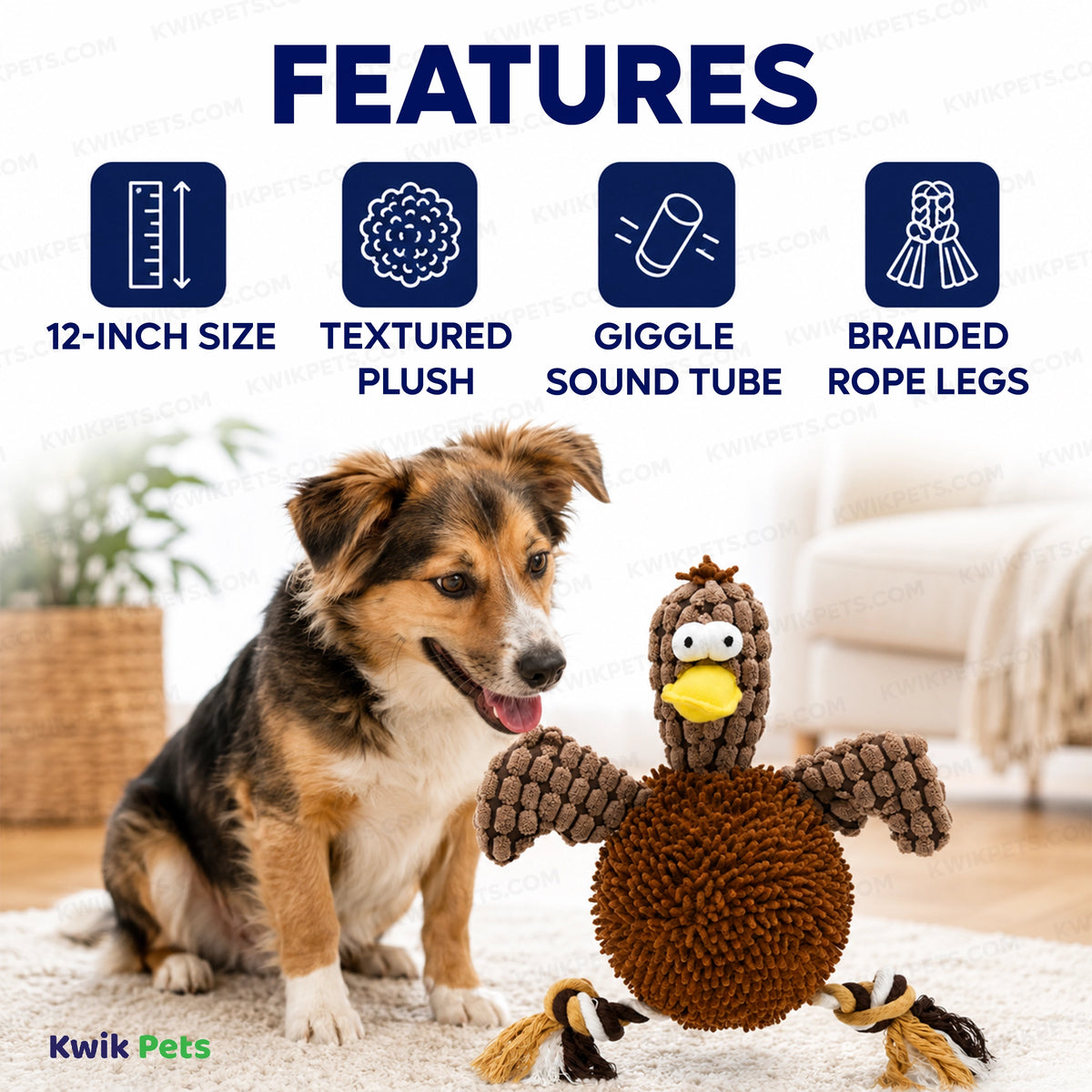 Features of Spot Giggler Plush Dog Toy Chicken Assorted 12-in