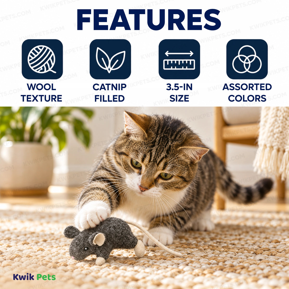 Features of Spot Wool Mouse Willie Cat Toy with Catnip Assorted 3.5-in