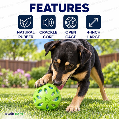 Features of JW Pet Crackle Heads Crackle Ball Dog Toy Assorted Large