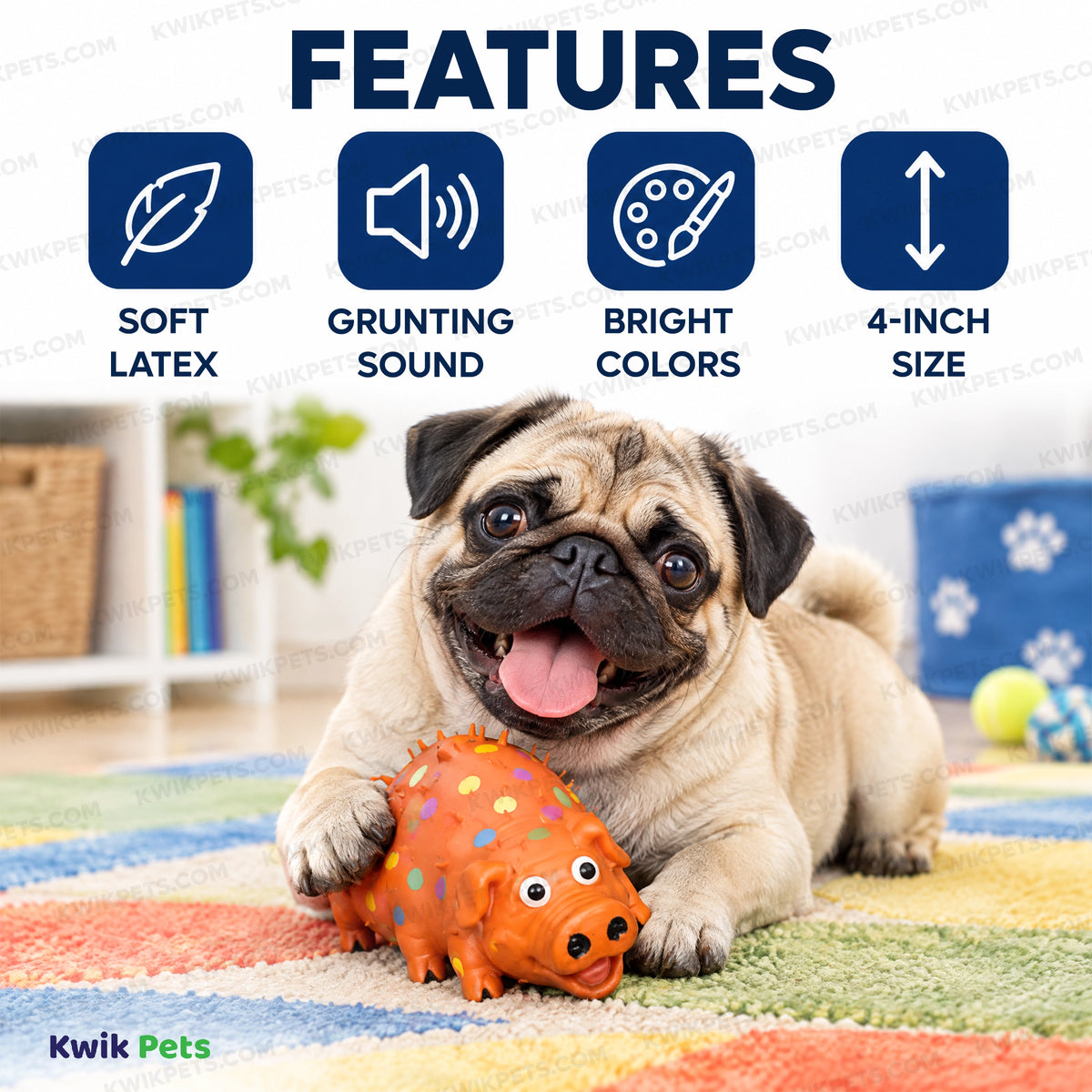 Features of Multipet Globlets Latex Squeaky Pig Dog Toy Assorted 8.25-in