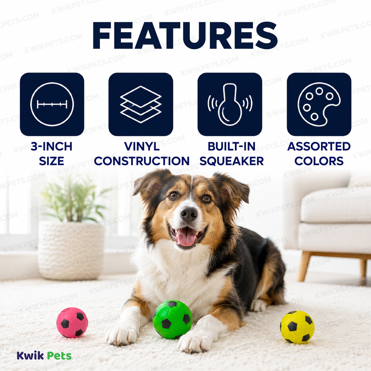 Features of Spot Soccer Ball Dog Toy Assorted 3-in