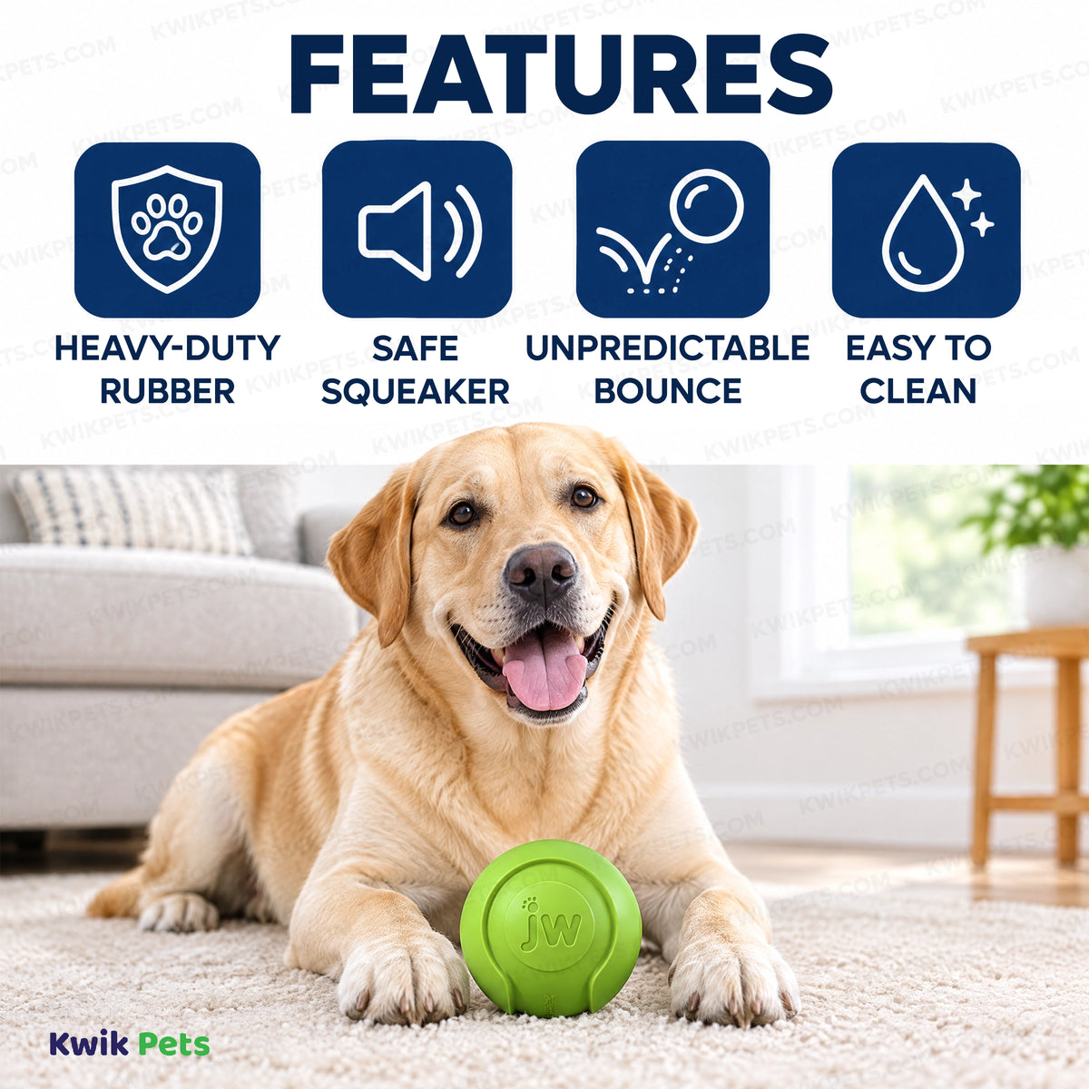 Features of JW Pet iSqueak Bouncin' Baseball Dog Toy Assorted Medium