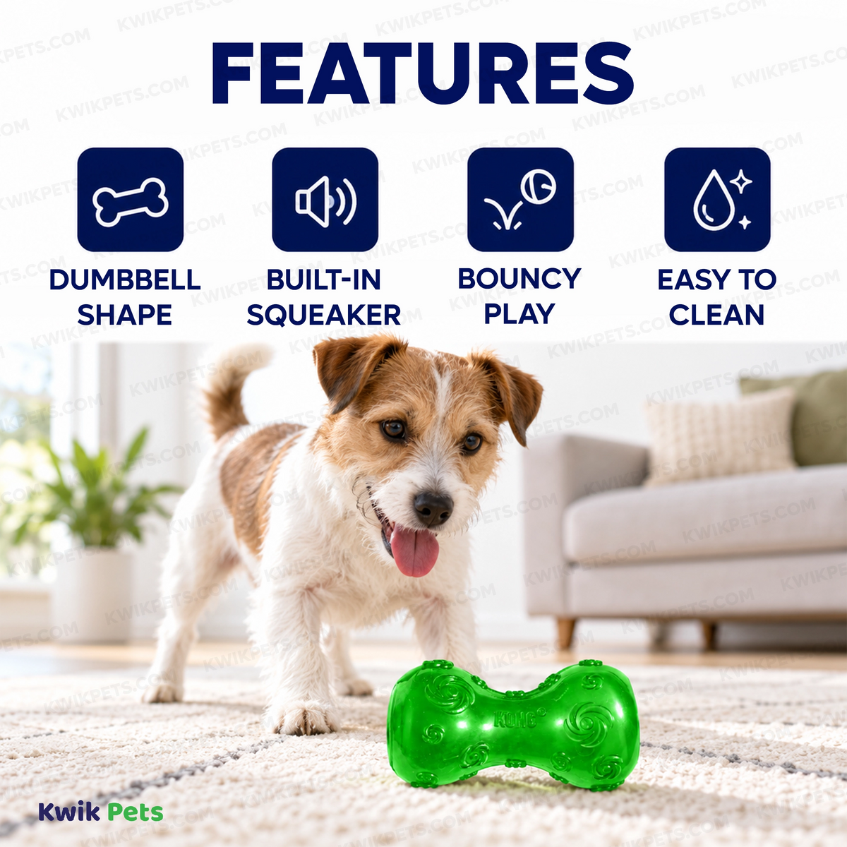 Features of KONG Squeezz Dumbbell Dog Toy Assorted Small