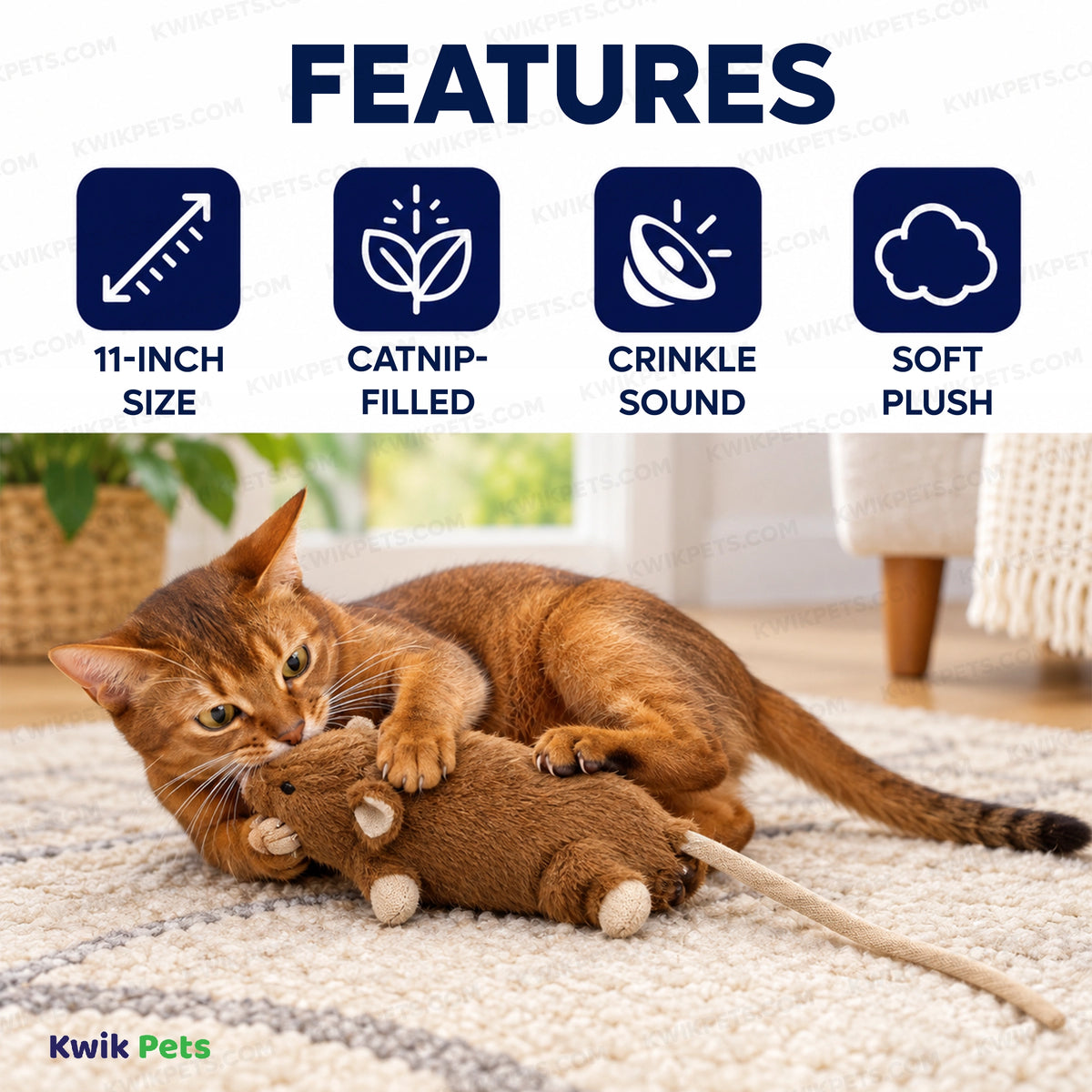 Features of Spot Super Mouse Sam Cat Toy with Catnip Assorted 11-in