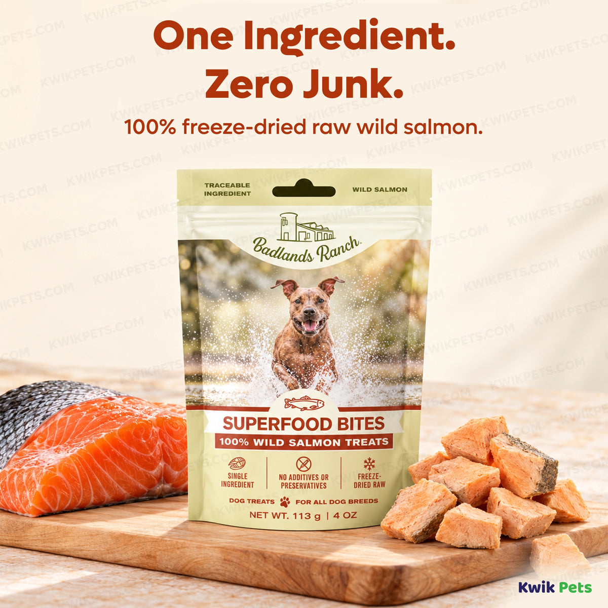 Ingredients info of Badlands Ranch Superfood Bites Freeze-Dried Raw Dog Treats Wild Salmon 4-oz
