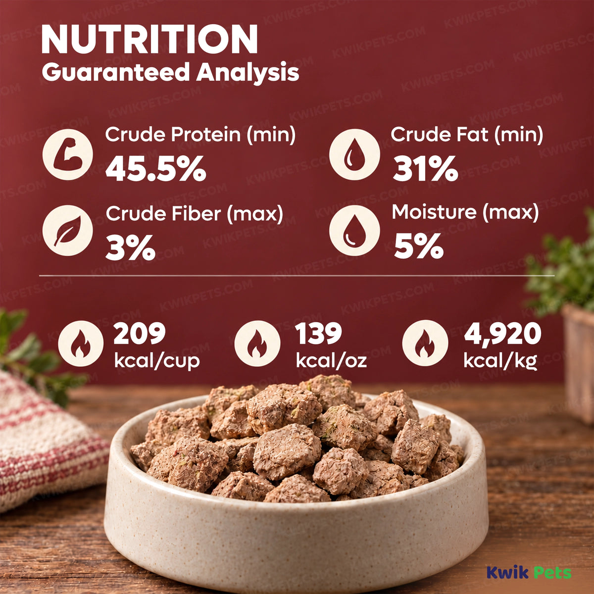Nutrition of Steve's Real Food Freeze-Dried Nuggets Raw Dog & Cat Food Beef Recipe 1.25-lb