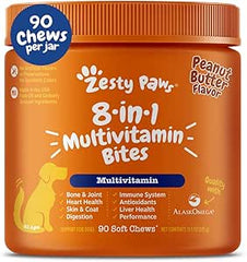 Zesty Paws 8-in-1 Multivitamin Bites Soft Chews for Dogs Peanut Butter 90 Count 11.1-oz