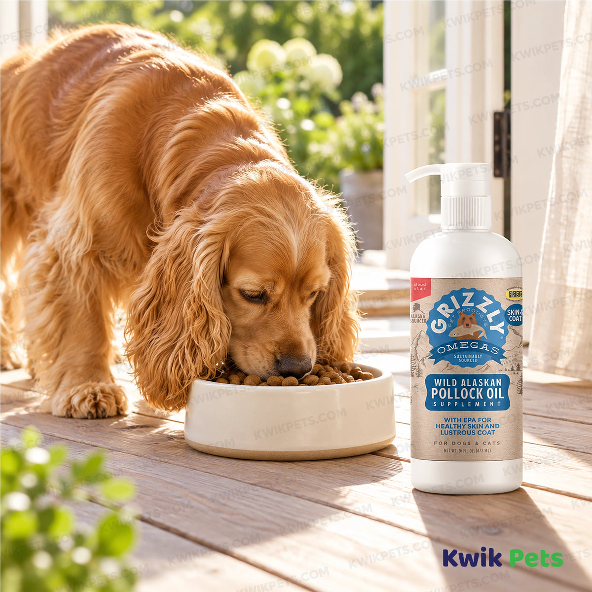Grizzly Wild Alaskan Pollock Oil Food Supplement for Dogs & Cats 16-oz, Kwik Pets